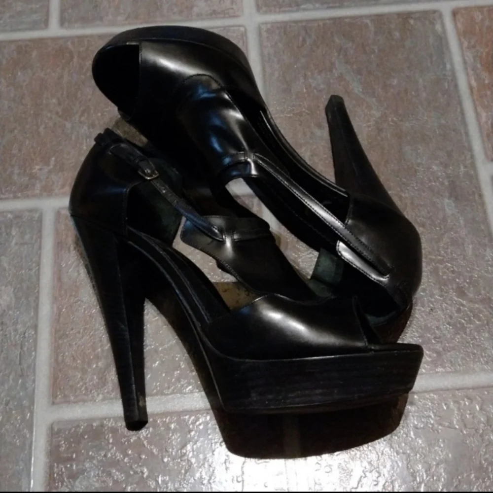 Yves saint Laurent black ankle strap platform block heel pump size 39.5 - Picture 4 of 6